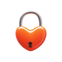 3D Render of Glossy Heart Shape Padlock Element In Orange And Silver Color png