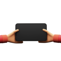 3D Render of Human Hand Streaming or Holding Smart Phone or Tablet. Blank Screen for your Product Advertisement or App Presentation. png