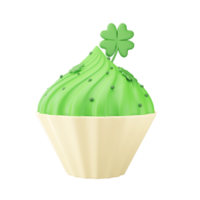 3D Render of Delicious Cupcake With Clover Leaf Element In White And Green Color. png