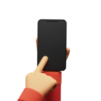 3D Render of Human Hand Scrolling Smart Phone. Blank Screen for your Product Advertisement or App Presentation. png