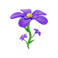 3D Render of Beautiful Flowers With Leaves Element In Purple And Green Color. png