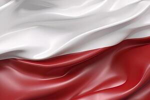 white and red background, waving the national flag of Poland, waved a highly detailed close-up. photo