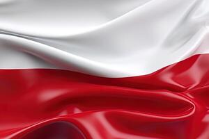 white and red background, waving the national flag of Poland, waved a highly detailed close-up. photo