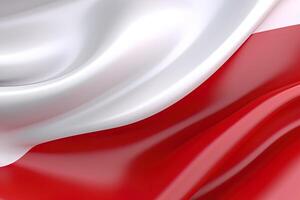 white and red background, waving the national flag of Poland, waved a highly detailed close-up. photo