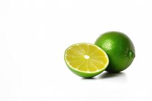 Whole and slice lime isolated on white background with copy space. photo