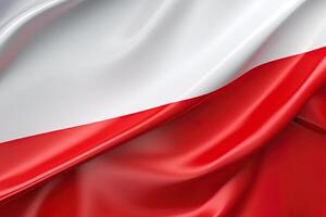 white and red background, waving the national flag of Poland, waved a highly detailed close-up. photo