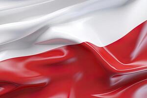 blanco y rojo fondo, ondulación el nacional bandera de Polonia, saludó un muy detallado de cerca. ai generado foto