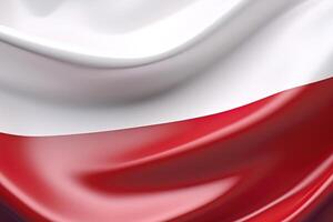 blanco y rojo fondo, ondulación el nacional bandera de Polonia, saludó un muy detallado de cerca. ai generado foto