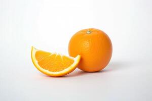 Fresh whole and sliced oranges isolated on white background. photo