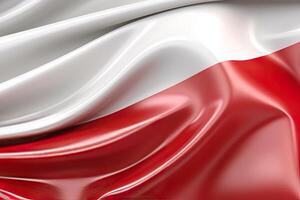 white and red background, waving the national flag of Poland, waved a highly detailed close-up. photo