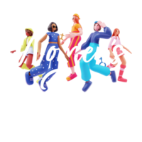 Women's Day Concept, Group Of 3D Young Girls In Different Activity. png