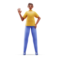3D Illustration of Young Man Waving Hand In Standing Pose. png