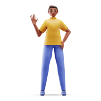 3d illustration de Jeune homme agitant main dans permanent pose. png