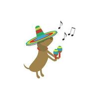 Flat hand drawn vector illustration of a mexican dog in sombrero