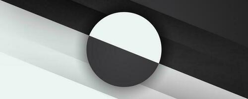 3D black white geometric abstract background overlap layer on bright space with circle effects decoration. Graphic design element cutout style concept for banner, flyer, card, or brochure cover vector