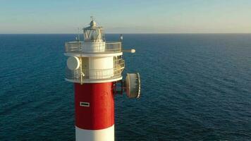 View from the height on the lighthouse closeup. Ocean on the background. Lighthouse Faro de Rasca, Tenerife, Canary video