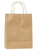 Large disposable brown kraft paper bag with handles isolated on white background, eco packaging, zero waste photo