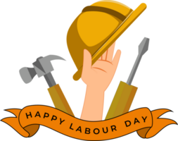 hand holding project helmet. hammer and screwdriver icon. labor day background illustration. craftsman. laborer png