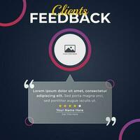 Client or customer service review testimonial social media post with glass morphism effect design template vector