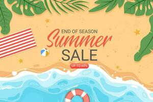 Summer sale template background with tropical plants vector