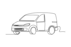 Single one line drawing Delivery Van with Box cargo. Car concept. Continuous line draw design graphic vector illustration.