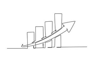 Single one line drawing growth vector diagram with arrow going up . Success business concept. Continuous line draw design graphic vector illustration.