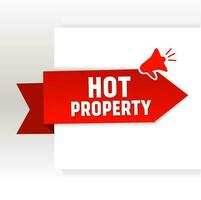 Hot property. Word writing text with megaphone banner. Vector template.