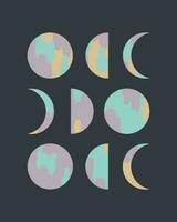 Moon phases. Crescent and full moon. Hand drawn modern vector illustration. Esoteric, occult, astrology, alchemy, boho, magical concept. Round icons. Design element. Vector