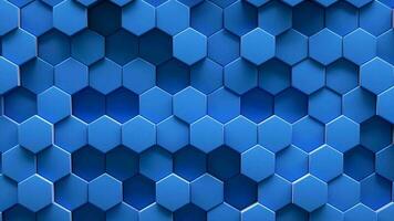 Abstract background of pulsing blue hexagons in wall. 3d loop video