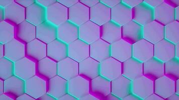 Hexagon geometric pattern as abstract background with neon light. 3d animation loop video