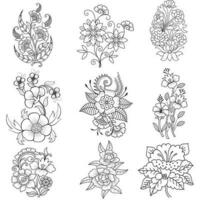 Vector illustration of decorative corner frame set. Set Hand Draw of Corners Different Shapes Flower Decoration Vector Design Doodle Sketch Style For Wedding And Banner