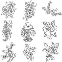 Vector illustration of decorative corner frame set. Set Hand Draw of Corners Different Shapes Flower Decoration Vector Design Doodle Sketch Style For Wedding And Banner