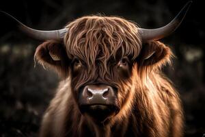 Portrait of scottish highland cow. photo