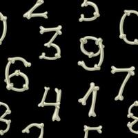 Bones numbers, vector digits. Cartoon isolated numbers on black background