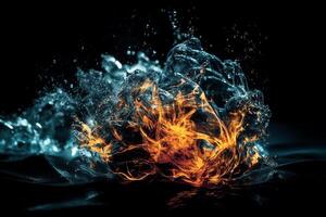 Ice colliding with flames desktop wallpaper high contrast. photo