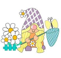 Spring daisy gnome cartoon freehand vector