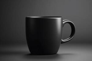 Black mug mock up isolated on light gray background 3d illustration. photo