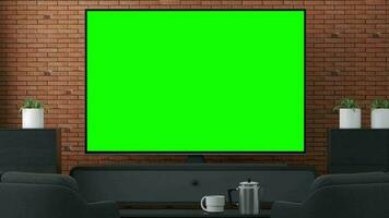 la télé mur vert filtrer, la télé vert écran , pièce la télé vert écran vidéo 4k HD video