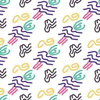 Seamless color pattern of linear doodle squiggles. vector