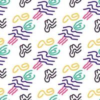 Seamless color pattern of linear doodle squiggles. vector