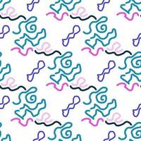 Seamless color pattern of linear doodle squiggles. vector