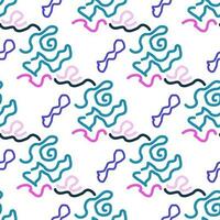 Seamless color pattern of linear doodle squiggles. vector