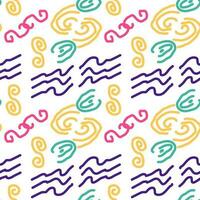 Seamless color pattern of linear doodle squiggles. vector