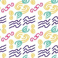 Seamless color pattern of linear doodle squiggles. vector