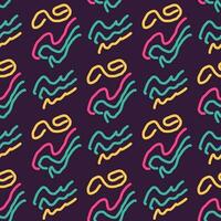 Seamless color pattern of linear doodle squiggles. vector