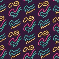 Seamless color pattern of linear doodle squiggles. vector