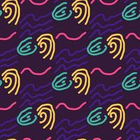 Seamless color pattern of linear doodle squiggles. vector