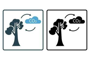 reduciendo co2 emisiones icono relacionado a global calentamiento, detener clima cambiar, co2 sólido icono estilo. sencillo vector diseño editable