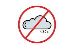 CO2 prohibited icon. cloud sign crossed out inside the circle. icon related to global warming, stop climate change, CO2. Flat line icon style, lineal color. Simple vector design editable