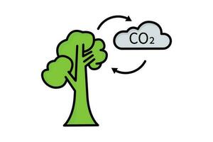 reduciendo co2 emisiones icono relacionado a global calentamiento, detener clima cambiar, co2 plano línea icono estilo, lineal color. sencillo vector diseño editable